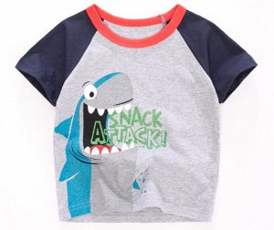 Детская футболка, принт "Акула", цвет серый/темно-синий