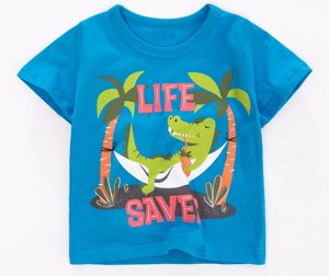 Детская футболка, принт "Крокодил на гамаке", цвет морской волны