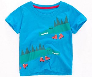 Детская футболка, принт "Крокодилы на роликах", цвет голубой