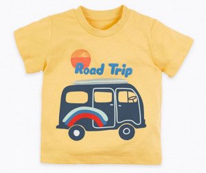Детская футболка, надпись "Road trip", цвет приглушенный желтый