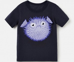 Детская футболка, принт "Рыба Фугу", цвет темно-синий