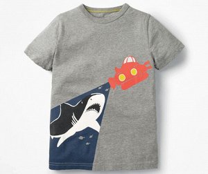 Детская футболка, принт "Батискаф светит на акулу", цвет серый