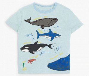 Детская футболка, принт "Морские жители", цвет светло-голубой