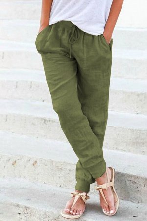 Зеленые джоггеры на шнуровке с карманами