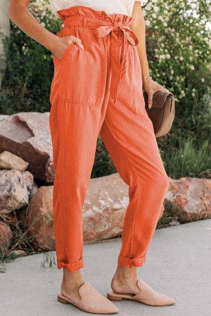 Оранжевые повседневные хлопковые брюки с эластичным поясом