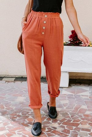 Оранжевые легкие брюки с застежкой на пуговицах