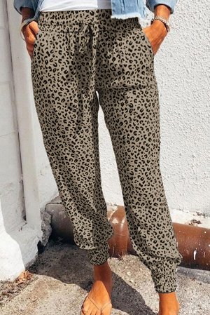 Легкие леопардовые джоггеры цвета хаки в крапинку