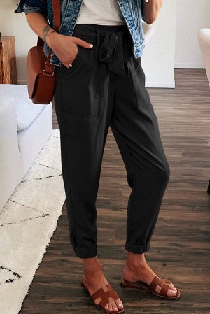 Черные однотонные брюки в стиле Frock с поясом