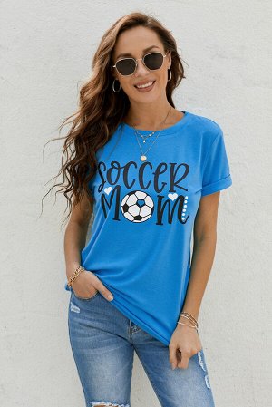 Голубая футболка с принтом SOCCER MOM