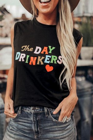 Черная майка с надписью: The DAY DRINKERS