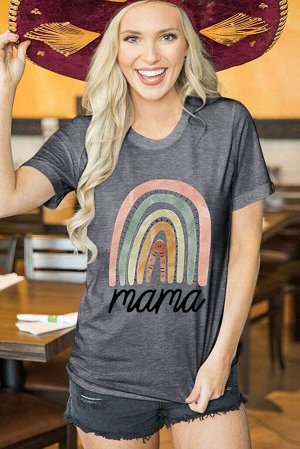 Серая свободная футболка с принтом "радуга" и надписью: Mama