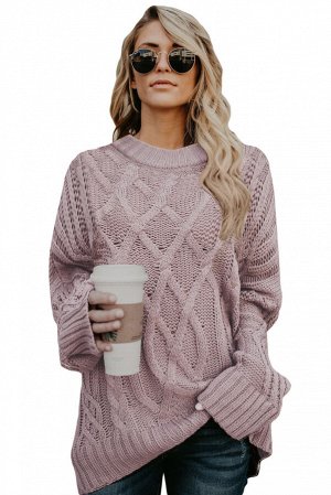 Розовый вязаный пуловер-свитер оверсайз