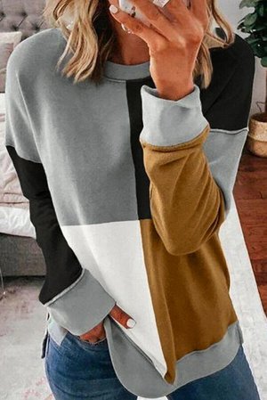 Серый пуловер-свитшот с разноцветными вставками