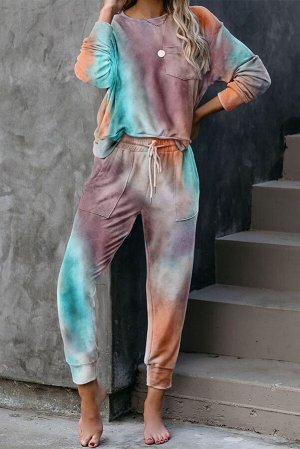 Разноцветный вязаный пижамный комплект: блуза + штаны