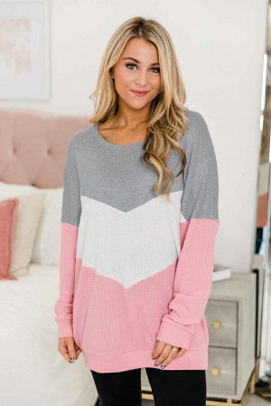 Трехцветный пуловер-свитшот: серый, белый, розовый