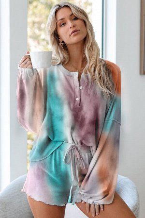 Сиреневый пижамный комплект с красочным принтом