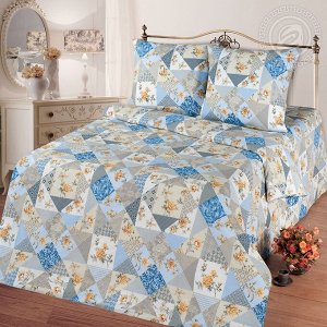 Постельное белье - «Лоскутная мозаика голубая» - бязь 1,5-спальный