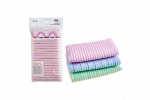 Мочалка для тела с плетением «Волна» полосатая "Fresh Shower Towel" (мягкая) размер 28 см х 100 см
