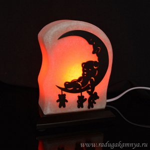 Солевая лампа круглый М "Мишки на луне" 135*80*170мм 1,5-2кг, свечение красное.