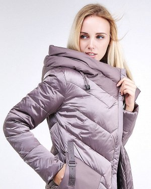 Женская зимняя классика куртка с капюшоном бежевого цвета 9102_12B