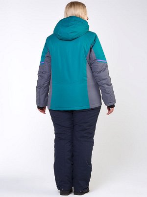 Женский зимний костюм горнолыжный большого размера зеленого цвета 01934Z