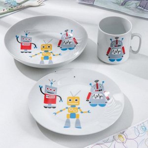 Набор посуды «Роботы», 3 предмета: кружка, тарелка, тарелка глубокая