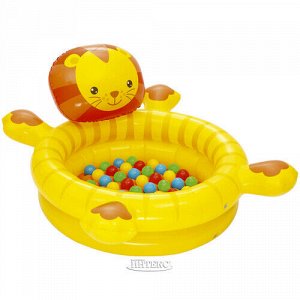 Игровой бассейн Львёнок с надувным дном и шариками 111*98*62 см