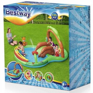 Bestway Игровой бассейн с горкой и фонтаном Лесная Вечеринка 295*199*130 см, клапан