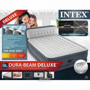 INTEX Надувная кровать с насосом Ultra Plush Heardboard 152*236*86 см