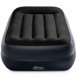 INTEX Надувная кровать с насосом Pillow Rest 99*191*42 см темно-синяя с синим
