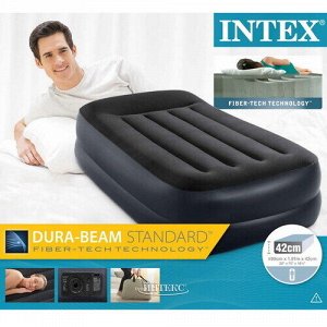 INTEX Надувная кровать с насосом Pillow Rest 99*191*42 см темно-синяя с синим