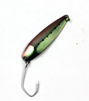 Блесна-колебалка JpFishing Salmon Trolling ST-104(7см, 4.2 гр, бронзово-зеленая, чер.точки, белая)