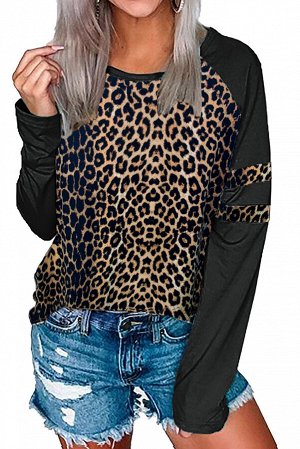 Леопардовая блуза с черными рукавами реглан