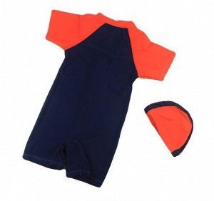 Детский комбинезон+головной убор, принт "рыбки и акула", цвет темно-синий/красный