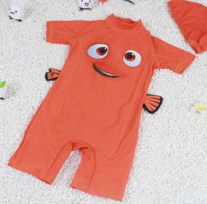 Детский комбинезон+головной убор, принт "рыбка", цвет оранжевый