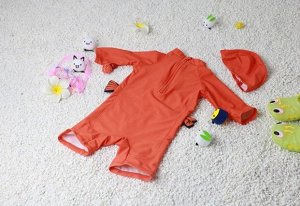 Детский комбинезон+головной убор, принт "рыбка", цвет оранжевый