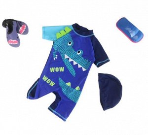 Детский комбинезон+головной убор, принт "крокодил", цвет темно-синий