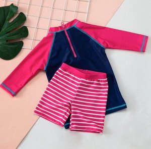 Детский пляжный костюм из 3 частей, принт &quot;единорог&quot;, цвет розовый/темно-синий