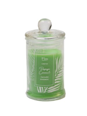Свеча Inworth Floox, 6х6х11 см, цв.зеленый, комбинированные материалы, вес 105 гр, ароматическая, аромат "Папайя и кокос", в стекл.банке