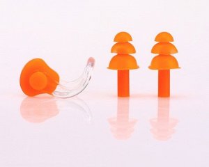 Беруши для плавания+зажим для носа, цвет оранжевый