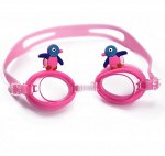 Детские очки для плавания, декор пингвины, цвет розовый