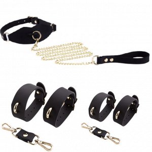 Набор (наручники,оковы,кляп с поводком), цвет черный с золотом, материал силикон