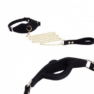 Набор (наручники,оковы,кляп с поводком), цвет черный с золотом, материал силикон