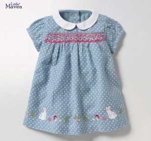 Детское платье, принт "Горошек и зайчики", цвет голубой