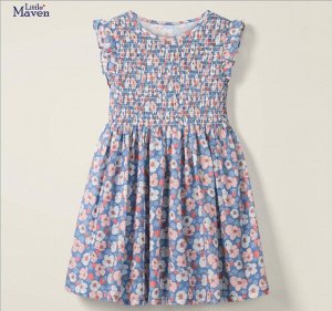 Детское платье, монопринт "Цветы", цвет голубой