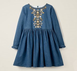 Детское платье, принт "Вышивка на груди", цвет синий