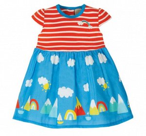 Детское платье, принт "Облака и горы", цвет красный/белый/голубой