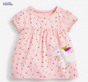 Детское платье, принт "Маленькие сердечки и единорог", цвет светло-розовый
