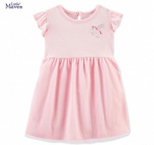 Детское платье, принт "Маленький единорог", цвет абрикосово-розовый
