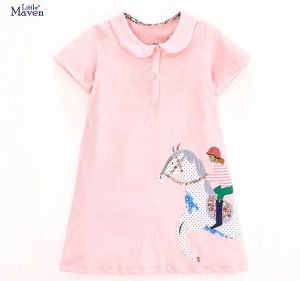 Детское платье, принт "Лошадь с наездником", цвет розовый